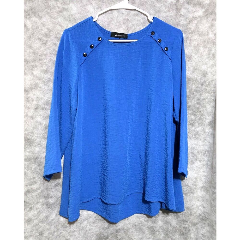 Yushi crinkle Blouse Top Royal Blue Boho Lagenlook Size L